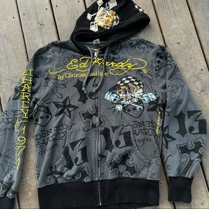 VTG Ed hardy rhinestone mens zip up hoodie